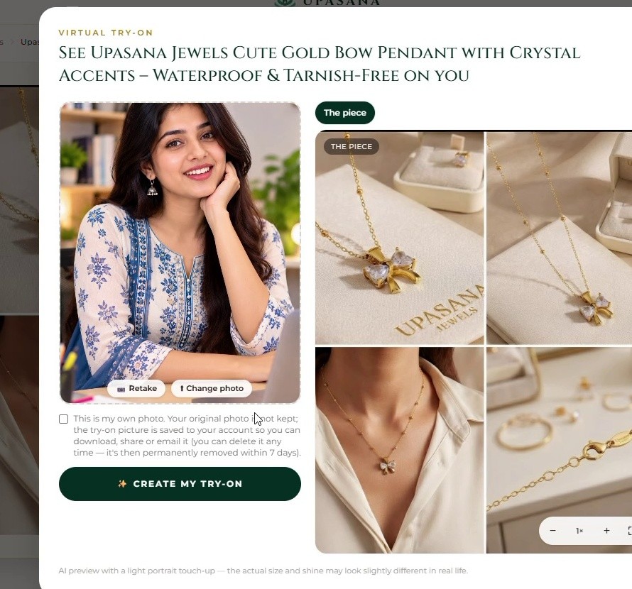 Upasana Jewels Virtual Try-On Upload Interface